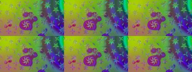 Raster illüstrasyonu. Küçük çiçekli yay deseni çiz. Suluboya tarzında yeşil renkler üzerine.