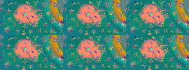 Vadinin mavi renkli çiçekleri. Çiçekler. Soyut etnik raster çizim kalıbı.