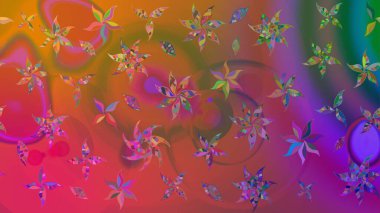 1950-1960 motifleri. Çiçekli ipek eşarp. Retro tekstil tasarım koleksiyonu. El çizimi çiçek unsurları olan soyut çizim raster deseni. Pembe üzerine pembe..