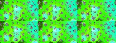 Düz Çiçek Elementleri Tasarımı. Raster illüstrasyonundaki çiçek desenli çizim. Renkli Bahar Teması eskiz kalıbı. Yeşil renkte çiçekler.