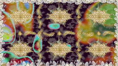 Raster altın çiçek süsü brokar kumaş ve cam desenli. Kahverengi renkler ve altın elementler. Kusursuz altın desen. Çiçek desenli altın metal..