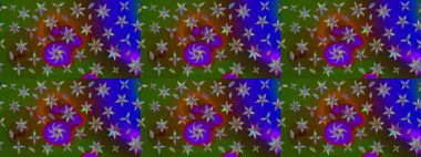 Asya tekstil tarzında. Çiçek desenli çizim. Yeşil renkli çiçekler. Raster illüstrasyonu. Raster illüstrasyonu.