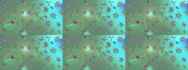 Çiçekli karalama şeklinde Raster çiçek deseni. Yeşil renkli çiçekler. Nazik, sevimli çiçek arkaplanı..