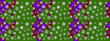 Üzerinde gelincikler ve vadi zambakları olan renkli çiçek desenli nakış deseni. Tekstil tasarımı için yeşil renkli geleneksel halk çiçekleri buketi.