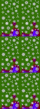 Küçük yeşil çiçeklerle oldukça eski bir besin torbası deseni. Tekstil, kumaş, kapaklar, duvar kağıtları, baskı, paket, koleksiyon defteri, örgü, dekupaj için çiçek arkaplanı..