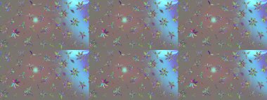 Çiçekli karalama şeklinde Raster çiçek deseni. Gri renkli çiçekler. Yumuşak, bahar çiçekli arka plan.