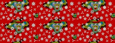 3D çiçekler, eskiz. Raster illüstrasyonu. Kırmızı renklerde.