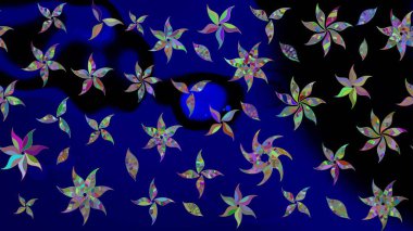 Moda baskısı, albüm, ambalaj kağıdı ve duvar kağıdı için zarif dekoratif süslemeler. Küçük çiçekli basit bir çiçek çizimi. Raster illüstrasyonu. Mavi renkte şirin çiçekler.