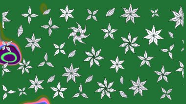 Yeşil renkli çiçekler. Çiçek desenli çizim. Asya tekstil tarzında. Raster illüstrasyonu. Raster illüstrasyonu.