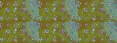 Raster düz çiçek çizim deseni. Hediye ambalaj kağıdı, tebrik kartları, posterler ve pankart tasarımı. Yeşil renkte çiçekler.