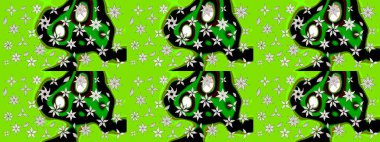 Yeşil renkli çiçekler. Raster illüstrasyonu. Şirin çiçek elementleri. Çizim.