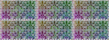 Renkli süs kenarı. Kusursuz desen. Çiçek duvar kağıdı. Gri renklerde. Raster illüstrasyonu. Hint süsü..