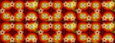 Raster illüstrasyonu. Kristal kar taneleri kırmızı, turuncu ve kahverengi renklerde.