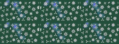 Varicologreen Raster çizimi. Bir sürü yeşil ve soyut çiçekli tropik eskiz deseni. Küçük çiçekte sevimli çiçek deseni var..