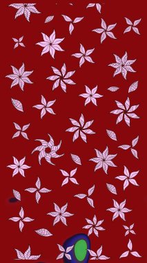 Çiçeksel çizim kalıbının yansıması. Vadinin çiçekleri kırmızı renklerde.