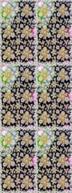 Raster illüstrasyonu. Kusursuz soyut bir arkaplan. Oriental raster klasik siyah ve altın desenli.