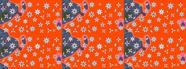 Soyut çiçek çizim kalıbı arka planı. Raster deseni. Raster illüstrasyonu. Turuncu renklerde. Küçük çiçekte sevimli çiçek deseni var..