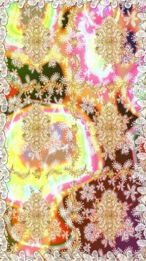 Raster illüstrasyonu. Kusursuz soyut bir arkaplan. Oriental raster klasik nötr ve altın desenli.