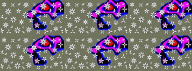 Raster düz çiçek çizim deseni. Hediye ambalaj kağıdı, tebrik kartları, posterler ve pankart tasarımı. Yeşil renkte çiçekler.