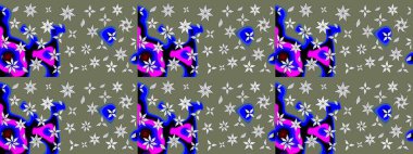 Raster illüstrasyonundaki çiçek desenli çizim. Yeşil renkli çiçekler. Renkli Bahar Teması eskiz kalıbı. Düz Çiçek Elementleri Tasarımı.