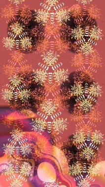 Kar taneleri arka planda. Pembe, kahverengi ve turuncu kar taneli Noel kartı pembe, kahverengi ve turuncu renklerde. Kış kartı Mutlu Noeller, yeni yıl ve mutlu bayramlar..