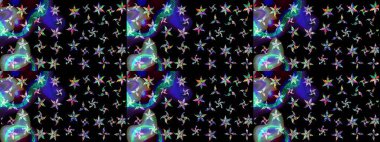 Raster illüstrasyonu. Kış kar tanesi, raster arka plan. Yüzey için tekrarlanan doku, ambalaj kağıdı, siyah ve mavi renkler. Renkli arka planda izole edilmiş güzel kar taneleri.