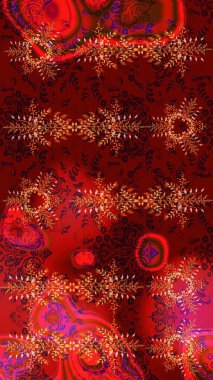 Kış konsepti Düz yatıyordu. Raster illüstrasyonu. Kırmızı, kahverengi ve siyah renkte kar tanelerinden oluşan kış deseni.