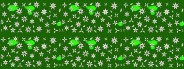 Raster illüstrasyonundaki çiçek desenli çizim. Yeşil renkli çiçekler. Renkli Bahar Teması eskiz kalıbı. Düz Çiçek Elementleri Tasarımı.