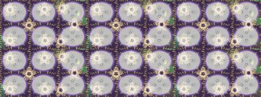 Düz Çiçek Elementleri Tasarımı. Çiçeksiz desenli arka plan, yaz çiçekleri. Tarafsız, mor ve gri renklerde çiçekler. Renkli Bahar Teması Kusursuz Arkaplan.