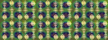 Yeşil, mavi ve sarı renkli kar taneleri. Kar tanesi raster deseni. Renkli arka planda izole tatlı kar taneleri. Raster illüstrasyonu.