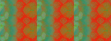 Renkli Bahar Temalı Kusursuz Arkaplan. Düz Çiçek Elementleri Tasarım Raster illüstrasyonu. Yeşil, turuncu ve kahverengi renkte çiçekler. Çiçeksiz desenli arka plan.