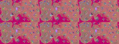 Renkli Bahar Teması eskiz kalıbı. Pembe renkli çiçekler. Düz Çiçek Elementleri Tasarımı. Raster illüstrasyonunda çiçek deseni çizimi.