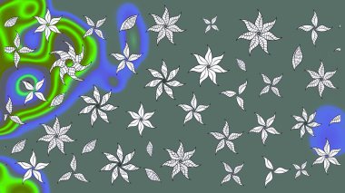 Raster illüstrasyonu. Asya tekstil tarzında. Raster illüstrasyonu. Tarafsız renklerde çiçekler. Çiçek desenini çiz.