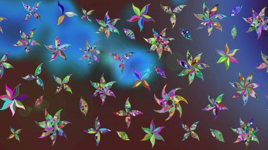 Raster illüstrasyonundaki çiçek desenli çizim. Suluboya tarzında mavi renkte çiçekler.