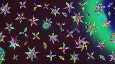 Düz Çiçek Elementleri Tasarımı. Renkli Bahar Teması eskiz kalıbı. Raster..