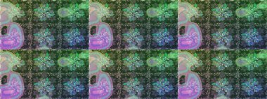 Raster düz çiçekleri pürüzsüz desen. Hediye ambalaj kağıdı, tebrik kartları, posterler ve pankart tasarımı. Yeşil renkte çiçekler.