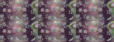 Raster düz çiçekleri pürüzsüz desen. Hediye ambalaj kağıdı, tebrik kartları, posterler ve pankart tasarımı. Çiçekler gri, kahverengi ve nötr renklerde.