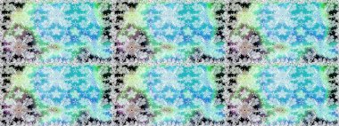 Mavi renklerde. Çiçek buketleriyle klasik tarzda kusursuz desenler. Raster illüstrasyonu.