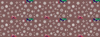 Elle çizilmiş çiçek desenli Raster çizimi. Tekstil, kumaş, ambalaj, hatıra defteri için hoş bir çiçek arkaplanı. Çocuksu tasarım. Kahverengi arkaplanda.