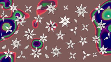 Kabile sanatı boho baskısı, klasik çiçek arkaplanı. Soyut etnik raster çizim kalıbı. Arkaplan dokusu, duvar kağıdı, kahverengi renkli çiçek teması.