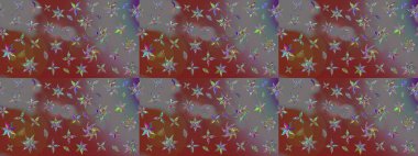 Nakış desenli çiçek deseni. Parmak izi, kumaş, duvar kâğıdı, tekstil için raster dokusu. Renkli grunge soyut arkaplanı colokahverengi çiçeklerle zenginleştirir.