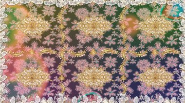 Raster. Parlak dantel, stilize çiçekler, şal desenli. Doğu tarzı arabesk. Tarafsız renklerde, altın elementlerle kusursuz desen. Kusursuz altın desenli bukleler. Zarif altın deseni aç.