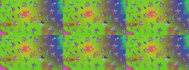 Raster illüstrasyonundaki çiçek desenli çizim. Suluboya tarzında yeşil renkte çiçekler.