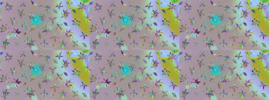 Renkli Bahar Teması eskiz kalıbı. Düz Çiçek Elementleri Tasarımı. Raster..