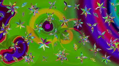 Raster hisseleri. Suluboya, elle çizilmiş. Çiçekler yeşile. Taslak arkaplan deseni.