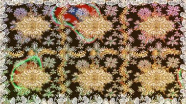 Damask arkaplanı tekerrür ediyor. Kahverengi renklerde altın element. Antika altın tekrarlanabilir duvar kağıdı. Barok tarzında altın çiçek süsü..