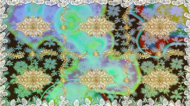 Kusursuz altın desen. Raster oryantal süs. Altın elementlerle nötr renklerde altın desen.