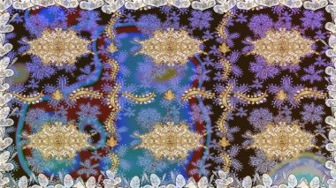 Doğu tarzı element. Davetiyeler, kartlar, web sayfası için Raster illüstrasyon. Altın desenli çiçek dekoru. Çizgi sanatı tasarım şablonu için kusursuz sınır. Kahverengi renklerde altın element.