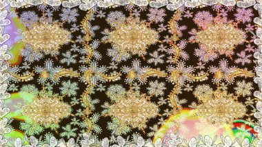 Kahverengi renklerde altın desenler ve altın elementler. Süslü raster dekorasyonu. Barok tarzında duvar kağıdı tasarımı için kusursuz damaske deseni arkaplanı.