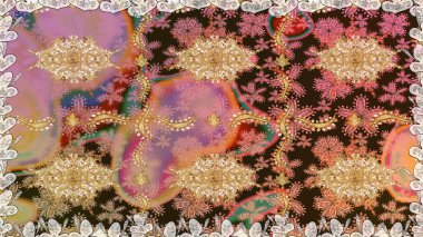 Kahverengi renklerde altın elementler. Geleneksel klasik raster altın pürüzsüz desen. Barok tarzında kusursuz bir doğulu süsü..